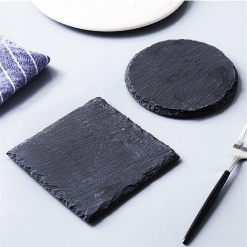 Natural Rock Stone Coaster Coffee Milk Cup Mats Black Non-slip Tableware Bowl Pad Placemat Jewelry Display Plate Home Decoration