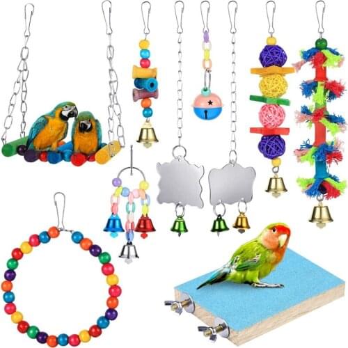 Practical 10 Packs Bird Swing Chewing Toys- Parrot Hammock Bell Toys Suitable for Small Parakeets, Cockatiels, Conures, Finches