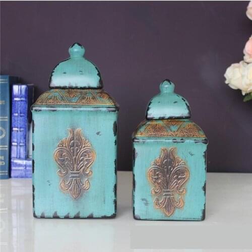 Mediterranean Retro Carved Ceramic pot Household Ornaments Porcelain Storage jar Model Rooms ceramic jar vase