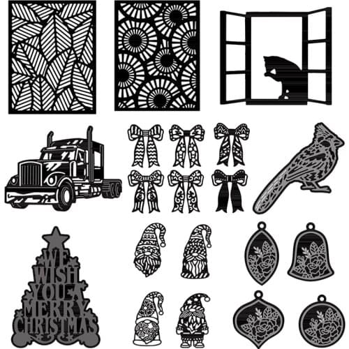 Christmas Cutting Dies Trees Bows Gnomes Leaves Kaleidoscope Plate Cat Diecuts For DIY Scrarpbooking Card Crafts Making 2021 New