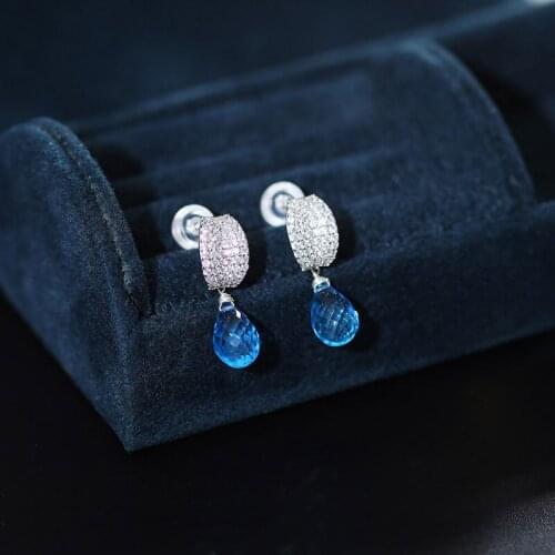 DAIMI 925 Sterling silver blue topaz earrings fashion authentic earrings for girlfriend jewelry gifts