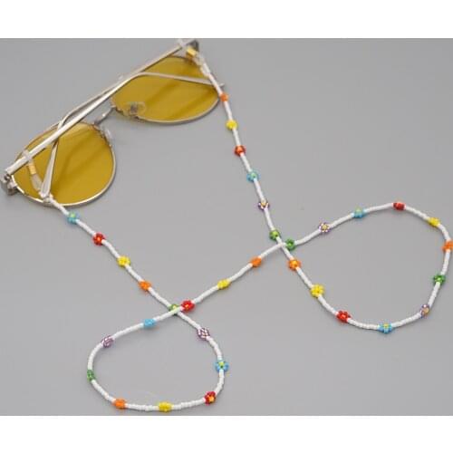 Shinus 2021 Boho Summer Glasses Chain Daisy Flower Beaded Necklace for Women Chains For Mask Jewelry Masks Lanyard Sunglasses