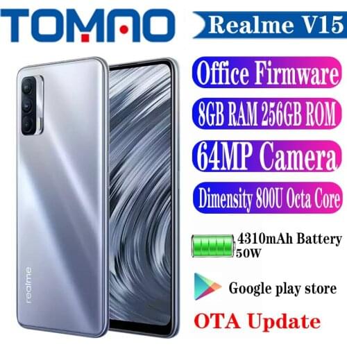 Realme V15 5G Cell Phone Octa Core Dimensity 800U 64MP Camera 4310mAh 50W 6.4“ AMOLED 6GB 8GB RAM 128GB 256GB ROM Google Play