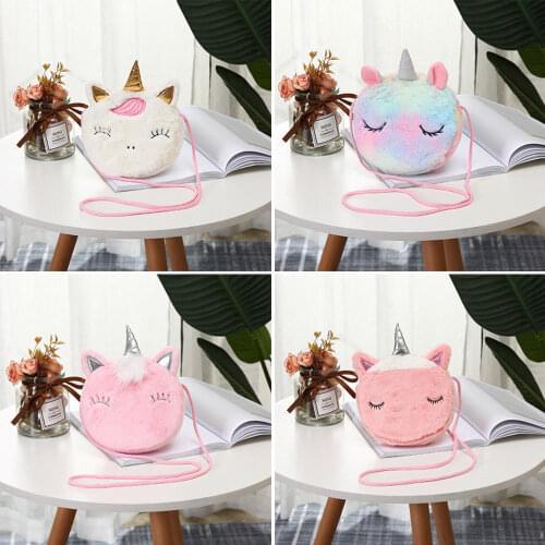 2021 New Cartoon Unicorn Shoulder Bag Women Corduroy Square Belt Phone Purse Travel Fur Crossbody Bag Gift