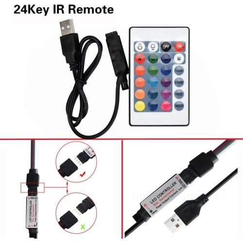 24 Keys Dc12v Dual Connectors Output Ir Remote Rgb Usb Led Strip Ir Rf Remote Controller Lamp Dimmer For 3528 5050 #WT