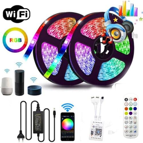 WiFi RGB 5050 12V 1-5M/10M/15m/20m Music Sync Remote Control Luminous Ribbon LED Strip Light Room Microphone Smart Led tape lamp