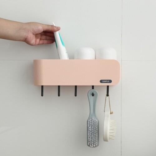 Simple With Hook Rack Bathroom Kitchen Storage Rack Plastic Wall-mounted Storage Cup Set Rack