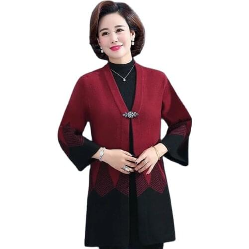 Middle-aged Mother Knit Sweater Cardigan Jacket 2020 New Noble Elegant Women Sweater Coat Female windbreaker Plus Size 6XL H140