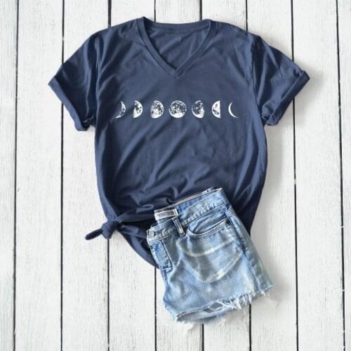 2020 new Plus Size Tshirt S-5XL New Moon Print T Shirt Women Cotton V Neck Short Sleeve T-Shirt Tops Summer Casual tee Shirts