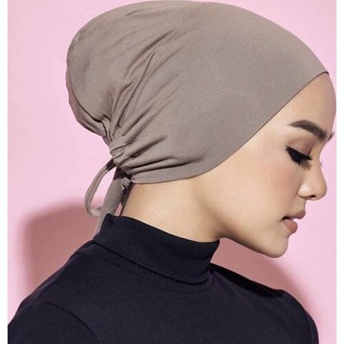 2021 Fashion Modal Muslim Inner Hijab Cap Stretch Women Underscarf Bonnet Solid Color Islamic Turban Headband Hat Adjustable