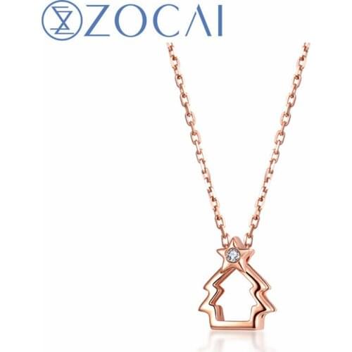 ZOCAI Christmas Gift Diamond Necklace Real Certificated 0.004 CT Diamond 18K Rose Gold (Au750) Christmas Tree Pendant D04997