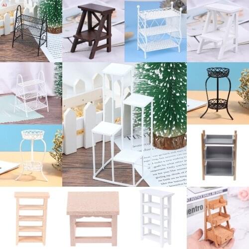 1:12 Dollhouse Wood Plastic Metal Shelf Storage Shelf Flower Stand Mini Doll House Furniture Model Simulation Furniture Access