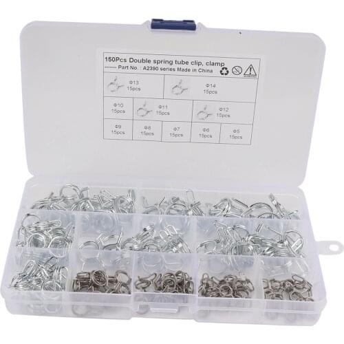 150pcs 10 Size 5-14mm Zinc Plated Water Pipe Air Tubing Spring Clips Assortment Kit