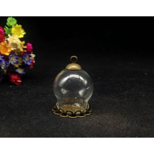 3sets/lot 20*15mm glass globe double lace tray glass vial pendant glass bottle dome cover necklace pendant charms diy jewelry
