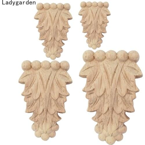 4PCS 7-15cm Wood Applique Carved Decal Corner Floral Onlay Appliques Frame Sculptures for Wall Doors Cabinet Furniture Statues