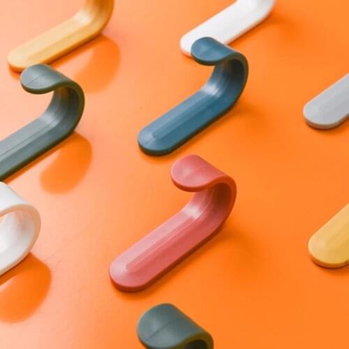 4PCS Nail-free Hook Candy color Strong Hook Sticky Kitchen Bathroom Living Room Storage Holder Wall Mount J-shaped Hook Seamless
