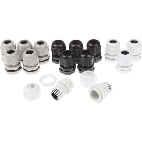 5pcs PG13.5 For Cable Wire Cable CE White Black Gray Waterproof Nylon Plastic Cable Gland Connector Range 6-12mm