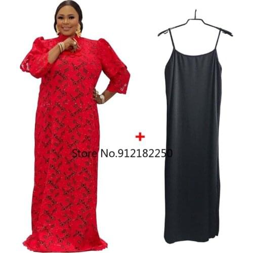 African Dresses for Women 2021 New African Clothes Dashiki Lace Boubou Robe Africaine Femme Bazin Riche Party Africa Dress