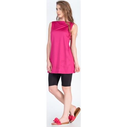 Alfasa 402 Zero Sleeve Capri The Tights Laser Half Off Hijab Swimwear fuchsia