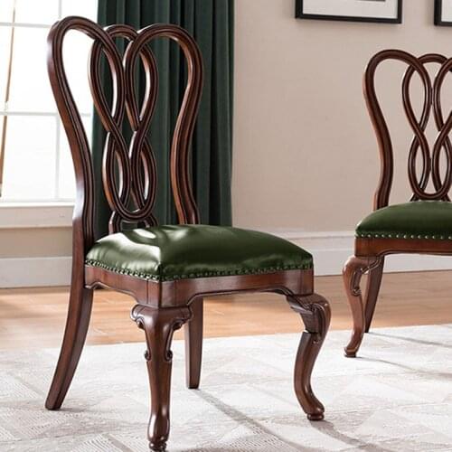 American-style Solid Wood Leather Study Desk Chair European-style Household Restaurant Soft-packed Dining Chair