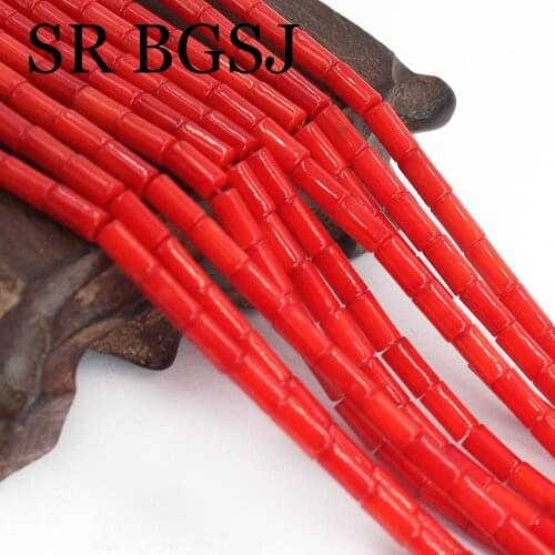 Free Shipping 4x7.5mm Wholesale Column Tube Red Natural Sea Bamboo Coral Loose DIY Beads Strand 15"