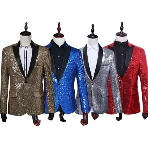 Men Shiny Gold Sequin Blazer Jacket Nightclub Prom Suit Blazer Men Costume Homme Male Singer Stage Performance Clothing SL1684