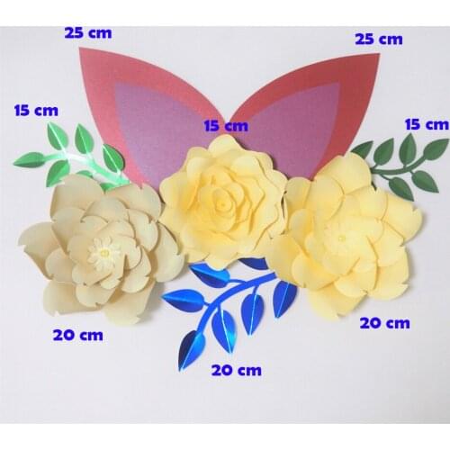 DIY Giant Paper Flowers Artificial Rose Fleurs Artificielles Backdrop 3pcs+ 3 Leave + 2 Ears Wedding Nursery Decor With Video
