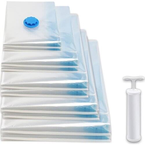 Vacuum Compression Storage Bags,Home Organization And Storage Free Hand-Pump Double-Zip Seal Save Space for Cloth Bedding Travel