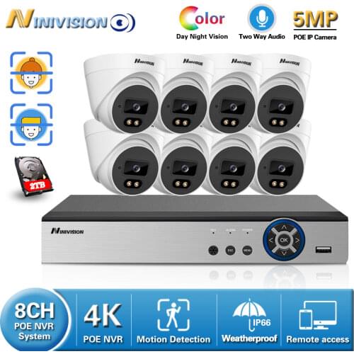 H.265 4K CCTV IP Security Camera System 8CH 16CH POE NVR Kit 8CH 5MP Outdoor Two Way Audio Video Surveillance Camera System Set