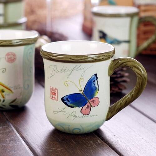 Chinese Pastoral Style Ceramic Mugs With Handgrip Porcelain Creative Handpainted Flower Tea Coffee Mug Water Drinkware Teacup