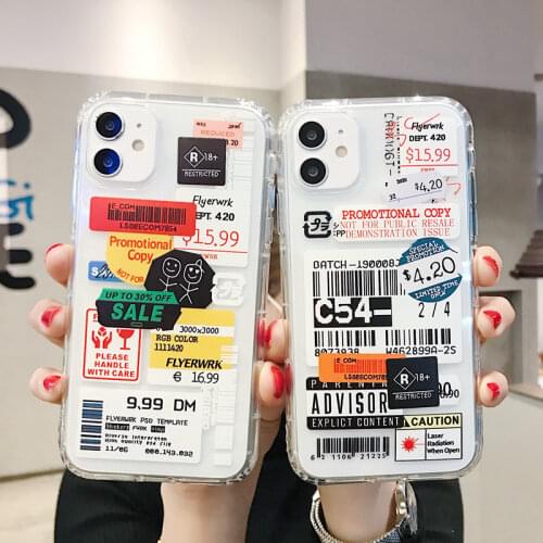 Cool cute color clear stamp label barcode Case For iPhone 12 7 8 Plus 11 Pro XR MAX X XS street fashion Soft silicon phone cover