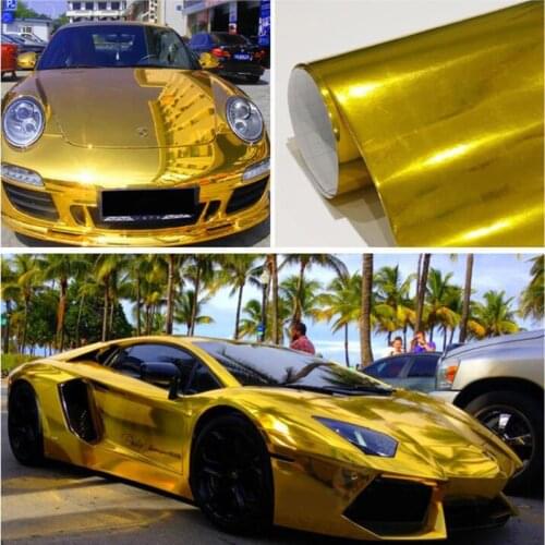 Metallic Gold Gloss Stretchable Vinyl Wrap Car Interior Sticker Mirror Glossy Film Sheet for Phone Laptop Motorcycle Body Decals