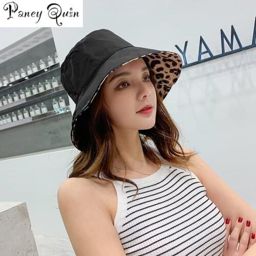 Fashion 4 season leopard print fisherman hat Japanese double-sided sunshade outdoor travel Sun Cap Hats for Women bucket hats
