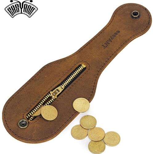 EASYANT Handmade Men Coin Purse Leather Outdoor Wallet with Buckle Men Storage Brown