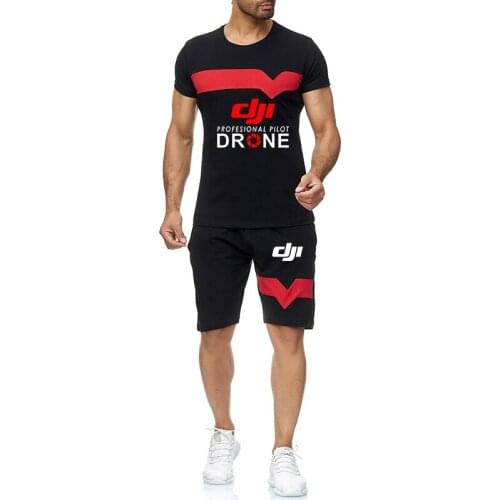 2021 DJI Professional Pilot Drone Print Summer Fashion Leisure Set Track Suits Male Sweatsuit Short Sleeves T shirt 2 piece set