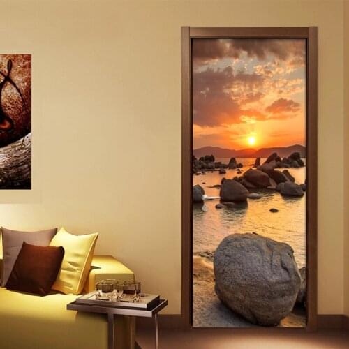 Custom Mural Wall Paper Beautiful Sunset Landscape Door Mural DIY Sticker Living Room Bedroom PVC Waterproof Vinyl Wallpaper 3 D