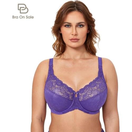 Womens Beauty Floral Lace Bra Non Padded Minimizer Full Figure Underwire Bra