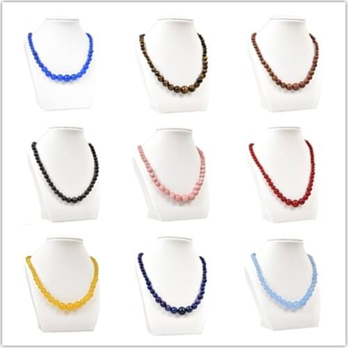 Wholesale Natural Stones Round Beads Blue Sandstone Crystal Tigereye Chalcedony Jewellery Necklace Factory wholesale 18" Q9