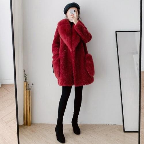 100% Genuine Wool Fur Coat Real Fox Fur Collar Female Jacket Korean Simple Warm Coats and Jakcets Women Casacos Feminino Zjt653