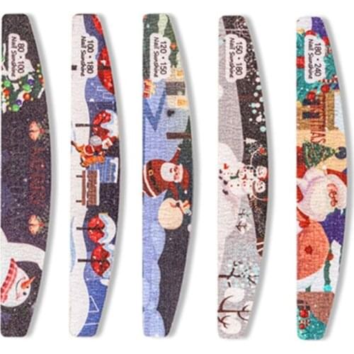 Q1FB 5pcs Nail Files Christmas Series Pattern Flowers Printed Nails Buffer Manicure Nail Care