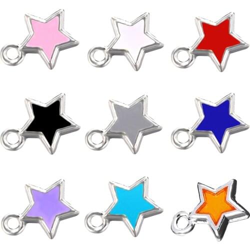 Juya DIY Gold/Silver Color Resin Stars Pendant Supplies Colorful Enamel Charms For Handmade Charms Jewelry Making Accessories