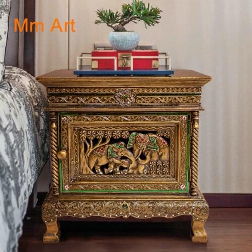 Southeast Asian Style Simple Solid Wood Bedside Cabinet Thai Creative Simple Retro Locker