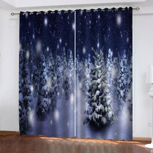 Customized size Luxury Blackout 3D Window Curtains For Living Room white snow curtains beautiful scenery curtain