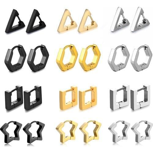 New Arrival Retro Stainless Steel Triangle Rectangle Star Round Geometric Earrings For Women Men Hoop Earrig Jewelry Party Gifts