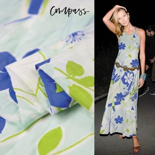 LEO&LIN White Green Color Blue Water Grass Natural Painted Printing Floss Wide Wrinkle Silk Cotton Fabric Sewing Patchwork
