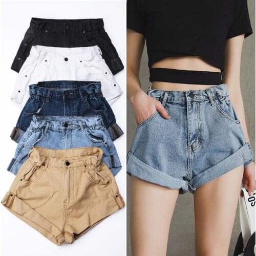 Womens Denim Shorts Vintage Crimping High Waist Shorts Female 2021 Korean Style Caual Elegant Summer Ladies Black Shorts Jeans