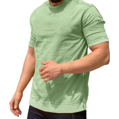 Short Sleeve Loose Basic T-shirt Pullover O Neck Solid Color Men Top Daily Wear Breathable Sweat-Absorbent 2021 New Sport Shirt