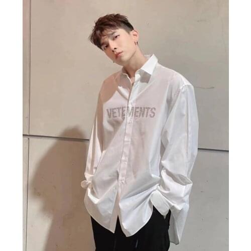 Vetements long-sleeved female couple loose street hip-hop trend shirt mens cotton letter printing