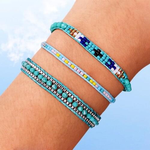 BLUESTAR Female 3pcs One Set Women Braided Charm Bangle Women Handmade Crystal Bead MIYUKI Bracelet Jewelry For Gift