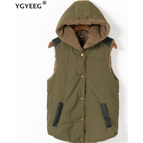 YGYEEG Plus Size Women Vest Winter Coat Ladies Gilet Colete Feminino Casual Pocket Hooded Waistcoat Female Sleeveless Jacket